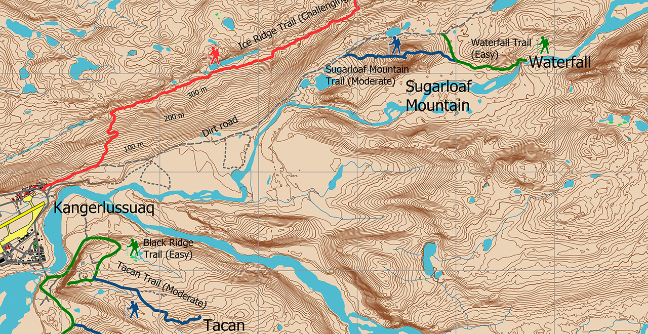 Example of map to be used in trailhead signage, Kangerlussuaq